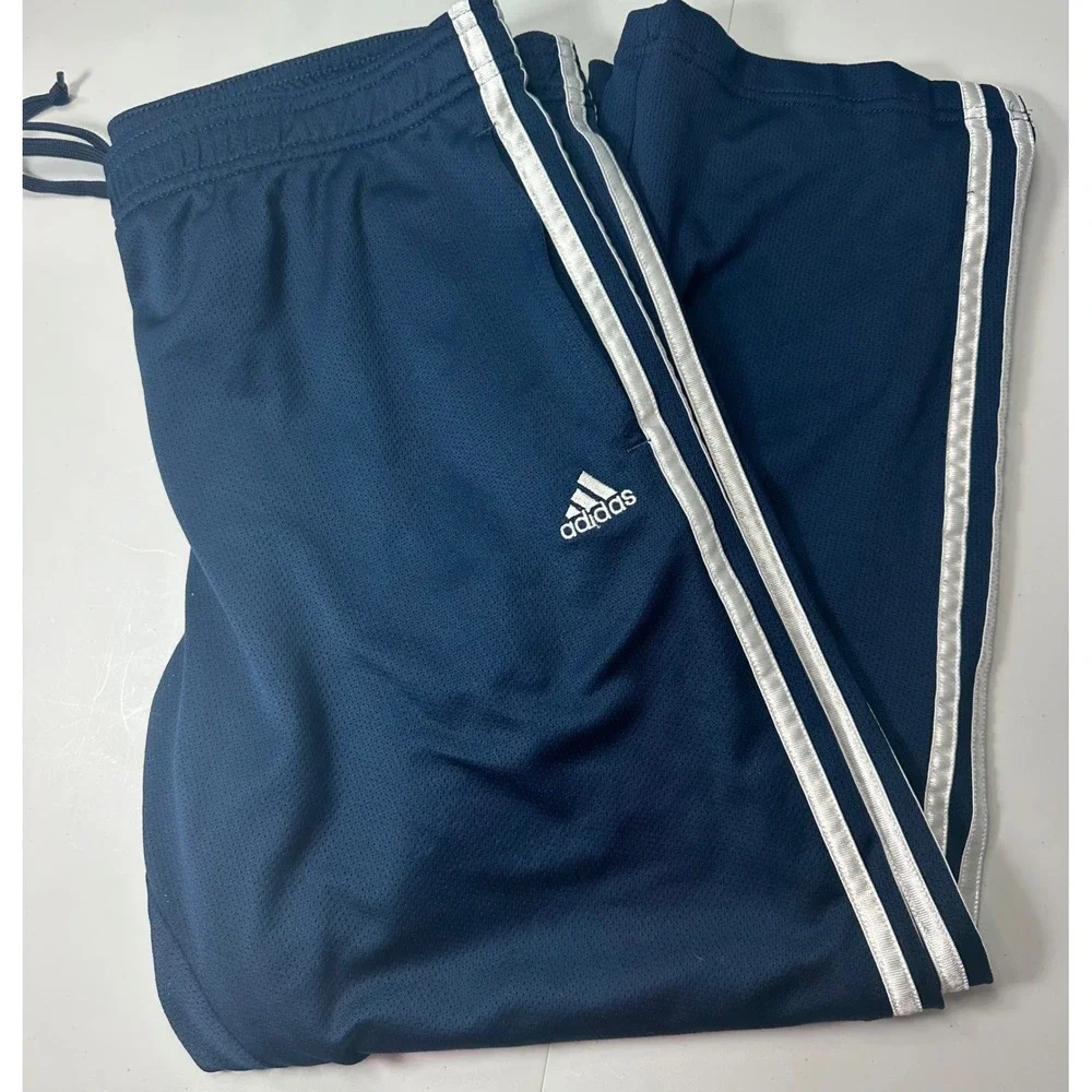Adidas Mens Mesh Track Pants Navy Blue White 3 Stripe Athletic Joggers Size M
